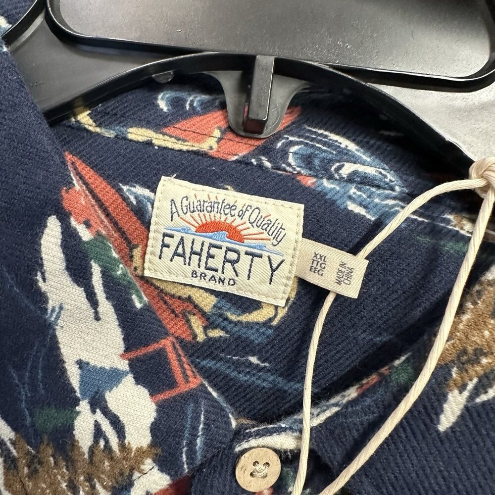 Faherty Mens Navy 2XL Super Brushed Stretch Flannel Button-Up Shirt Sea to Ski - Picture 8 of 8